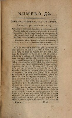 Journal général de l'Europe ou Mercure national et étranger Donnerstag 30. April 1789