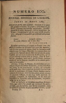 Journal général de l'Europe ou Mercure national et étranger Donnerstag 20. August 1789