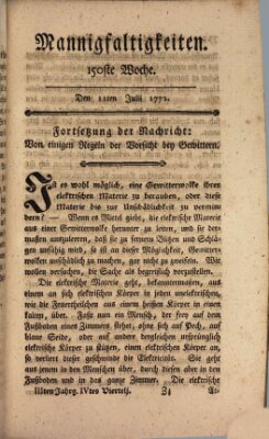 Mannigfaltigkeiten (Neueste Mannigfaltigkeiten) Samstag 11. Juli 1772