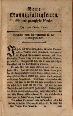 Neue Mannigfaltigkeiten (Neueste Mannigfaltigkeiten) Samstag 16. Oktober 1773