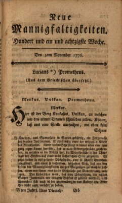 Neue Mannigfaltigkeiten (Neueste Mannigfaltigkeiten) Samstag 9. November 1776
