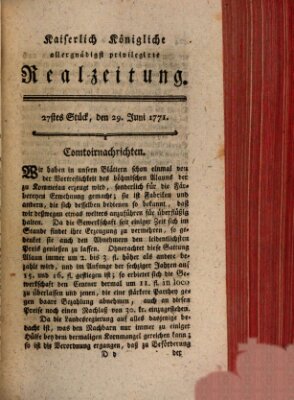 K.K. allerg. privil. Realzeitung der Wissenschaften und Künste Samstag 29. Juni 1771