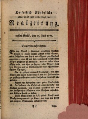 K.K. allerg. privil. Realzeitung der Wissenschaften und Künste Samstag 13. Juli 1771