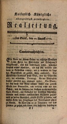K.K. allerg. privil. Realzeitung der Wissenschaften und Künste Samstag 10. August 1771