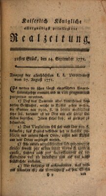 K.K. allerg. privil. Realzeitung der Wissenschaften und Künste Samstag 14. September 1771