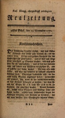 K.K. allerg. privil. Realzeitung der Wissenschaften und Künste Samstag 23. November 1771