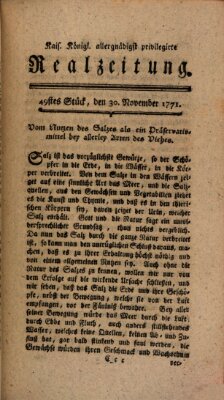 K.K. allerg. privil. Realzeitung der Wissenschaften und Künste Samstag 30. November 1771