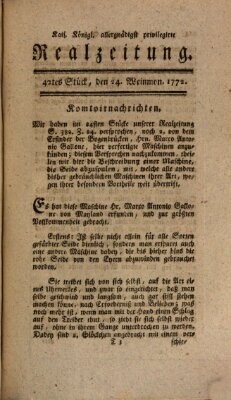 K.K. allerg. privil. Realzeitung der Wissenschaften und Künste Samstag 24. Oktober 1772