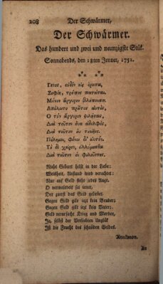 Der Schwärmer oder Herumstreifer (The rambler) Dienstag 18. Januar 1752