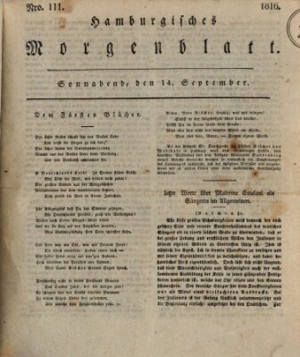 Hamburgisches Morgenblatt Samstag 14. September 1816