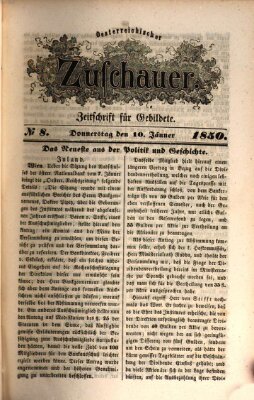 Österreichischer Zuschauer (Wiener Zuschauer) Donnerstag 10. Januar 1850