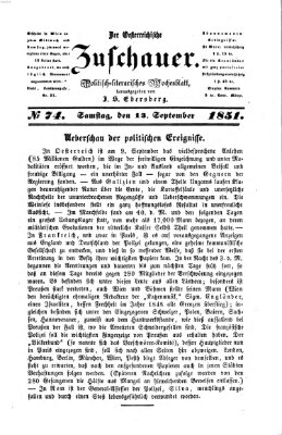 Österreichischer Zuschauer (Wiener Zuschauer) Samstag 13. September 1851