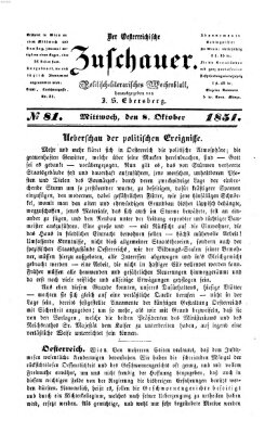 Österreichischer Zuschauer (Wiener Zuschauer) Mittwoch 8. Oktober 1851