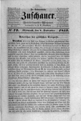 Österreichischer Zuschauer (Wiener Zuschauer) Mittwoch 8. September 1852
