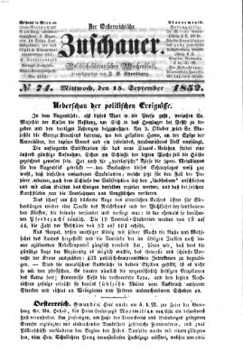 Österreichischer Zuschauer (Wiener Zuschauer) Mittwoch 15. September 1852