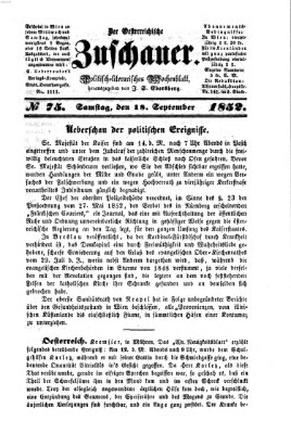 Österreichischer Zuschauer (Wiener Zuschauer) Samstag 18. September 1852