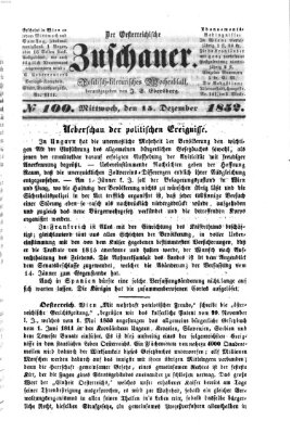 Österreichischer Zuschauer (Wiener Zuschauer) Mittwoch 15. Dezember 1852