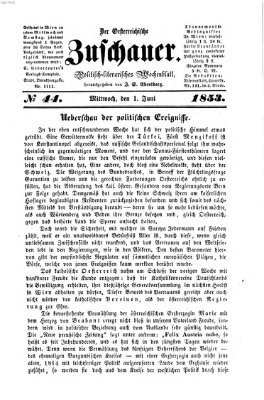 Österreichischer Zuschauer (Wiener Zuschauer) Mittwoch 1. Juni 1853