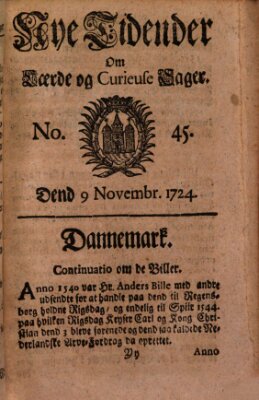 Nye tidender om laerde og curieuse sager Donnerstag 9. November 1724