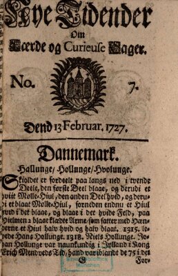 Nye tidender om laerde og curieuse sager Donnerstag 13. Februar 1727