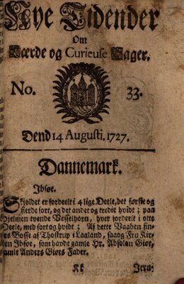 Nye tidender om laerde og curieuse sager Donnerstag 14. August 1727