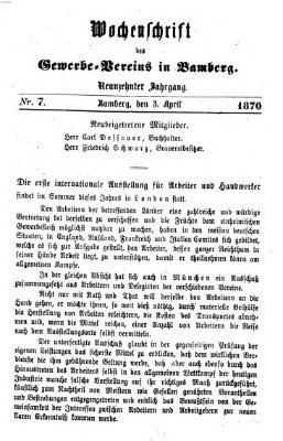 Wochenschrift des Gewerbe-Vereins der Stadt Bamberg Sonntag 3. April 1870