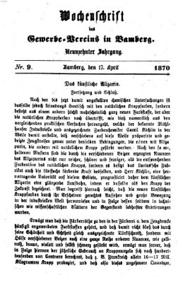 Wochenschrift des Gewerbe-Vereins der Stadt Bamberg Sonntag 17. April 1870