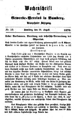 Wochenschrift des Gewerbe-Vereins der Stadt Bamberg Sonntag 28. August 1870
