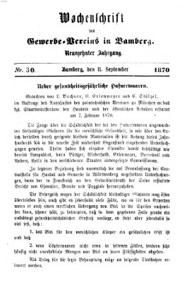 Wochenschrift des Gewerbe-Vereins der Stadt Bamberg Sonntag 11. September 1870