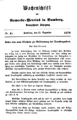 Wochenschrift des Gewerbe-Vereins der Stadt Bamberg Sonntag 25. Dezember 1870