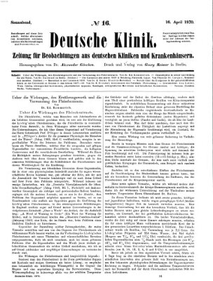 Deutsche Klinik Samstag 16. April 1870