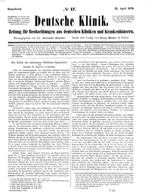 Deutsche Klinik Samstag 23. April 1870