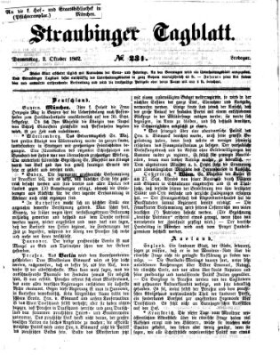 Straubinger Tagblatt Donnerstag 2. Oktober 1862