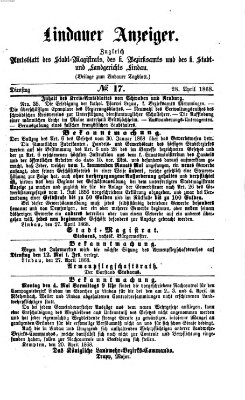 Lindauer Anzeiger (Lindauer Tagblatt für Stadt und Land) Dienstag 28. April 1868