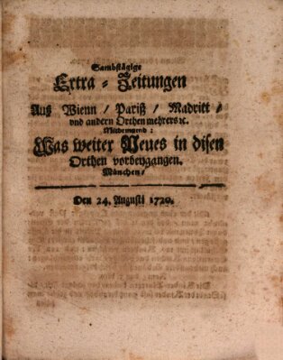 Mercurii Relation, oder wochentliche Ordinari Zeitungen von underschidlichen Orthen (Süddeutsche Presse) Samstag 24. August 1720
