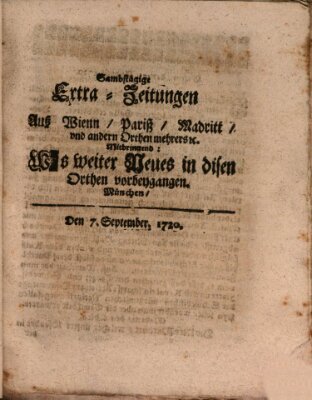 Mercurii Relation, oder wochentliche Ordinari Zeitungen von underschidlichen Orthen (Süddeutsche Presse) Samstag 7. September 1720