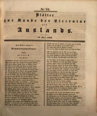 Blätter zur Kunde der Literatur des Auslands (Das Ausland) Mittwoch 16. März 1836