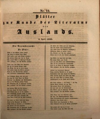 Blätter zur Kunde der Literatur des Auslands (Das Ausland) Mittwoch 6. April 1836