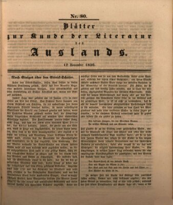 Blätter zur Kunde der Literatur des Auslands (Das Ausland) Donnerstag 17. November 1836