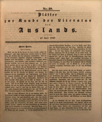 Blätter zur Kunde der Literatur des Auslands (Das Ausland) Donnerstag 27. April 1837