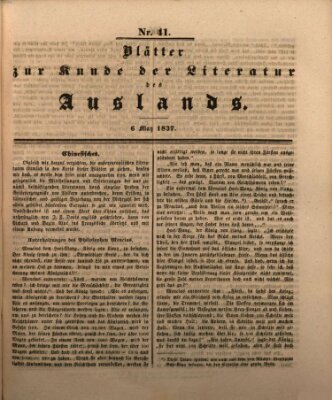 Blätter zur Kunde der Literatur des Auslands (Das Ausland) Samstag 6. Mai 1837