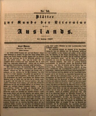 Blätter zur Kunde der Literatur des Auslands (Das Ausland) Mittwoch 14. Juni 1837