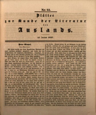 Blätter zur Kunde der Literatur des Auslands (Das Ausland) Mittwoch 21. Juni 1837