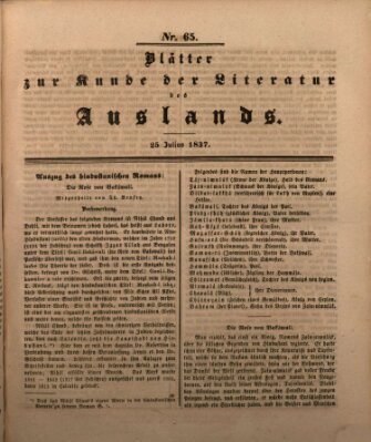 Blätter zur Kunde der Literatur des Auslands (Das Ausland) Dienstag 25. Juli 1837