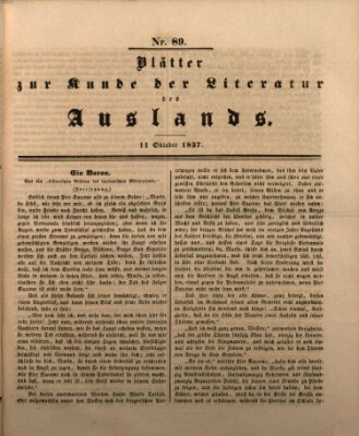 Blätter zur Kunde der Literatur des Auslands (Das Ausland) Mittwoch 11. Oktober 1837