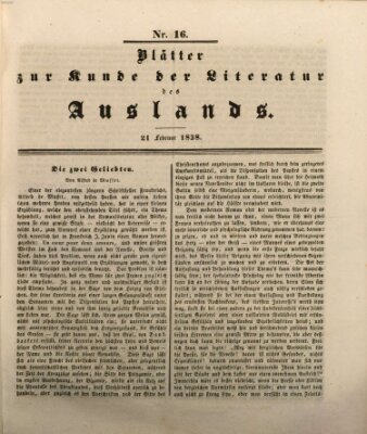 Blätter zur Kunde der Literatur des Auslands (Das Ausland) Mittwoch 21. Februar 1838