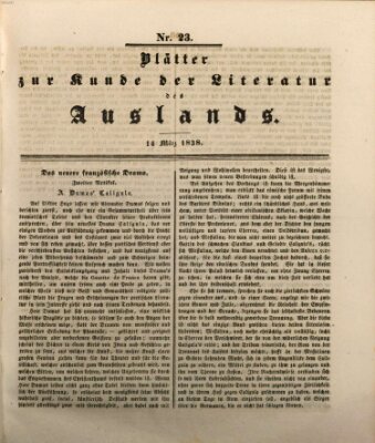 Blätter zur Kunde der Literatur des Auslands (Das Ausland) Mittwoch 14. März 1838