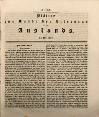 Blätter zur Kunde der Literatur des Auslands (Das Ausland) Mittwoch 16. Mai 1838