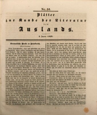 Blätter zur Kunde der Literatur des Auslands (Das Ausland) Samstag 9. Juni 1838