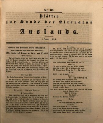 Blätter zur Kunde der Literatur des Auslands (Das Ausland) Samstag 7. Juli 1838